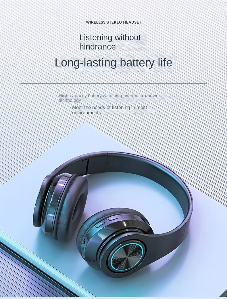 B39 Wireless Headphones, Over-Ear Headset with Microphone, Noise Cancellation, Foldable Lightweight Design, Deep Bass