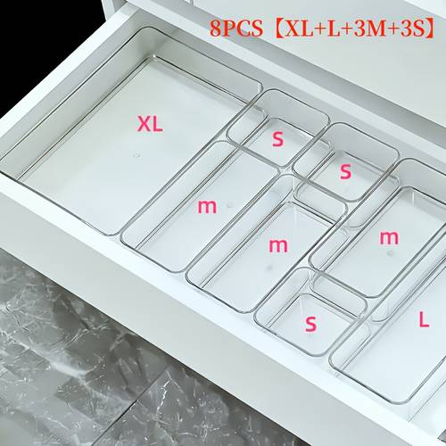 4 5 6 7 8pcs transparent acrylic cosmetic storage boxes desktop drawer organizer with built in partition tabletop office stationery storage suitable for cosmetics stationery storage household storage and organization