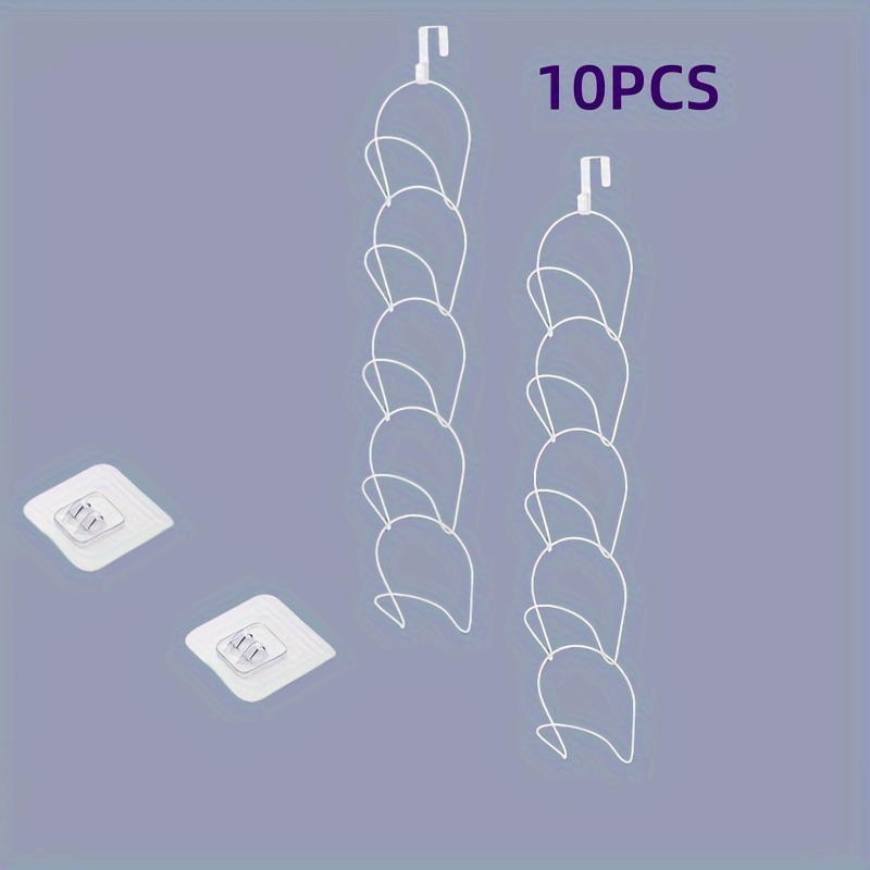 Image of 5pcs Set, 10pcs Set, Hat Rack, Clothes Hanger Storage Rack, Wardrobe Hanging, Baseball Cap Display, Scarf Storage Rack, Handbag, Towel, Clothes Tie Hanging On The Door, Wall Mounted White Hook