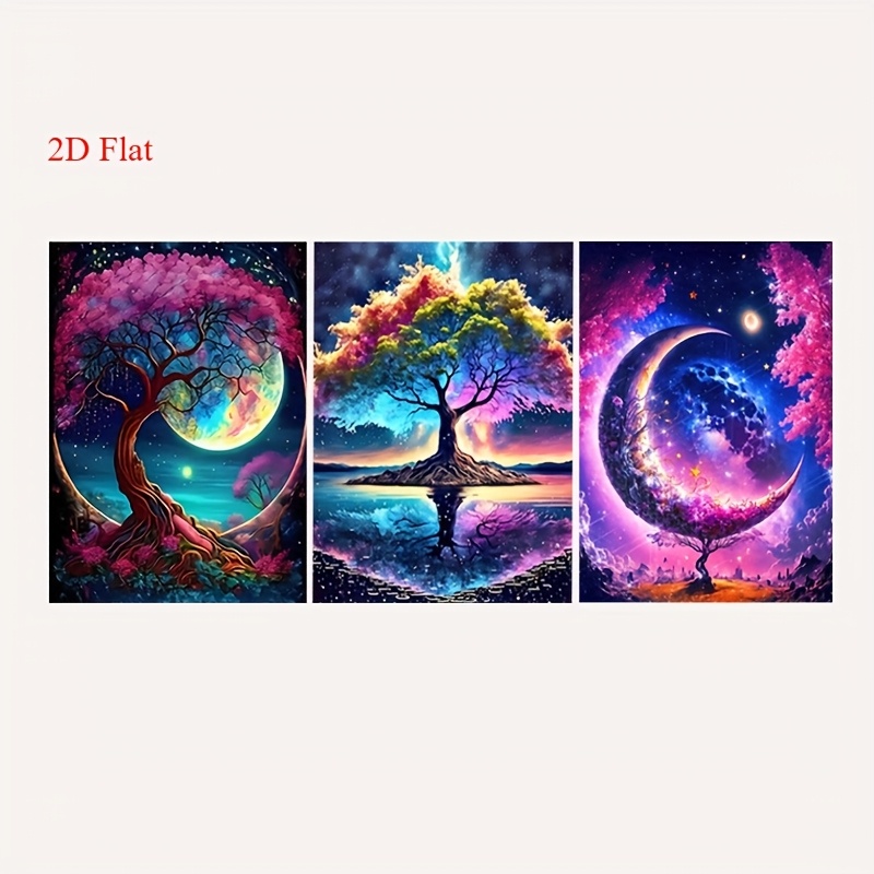 E-shop 2D Flach, 2D Flach, -Set, Baum des Lebens Leinwandbild, Mond Leinwand, Romantische Sternenhimmel Kunst, Fantasy Wald Kunst, Baum des Lebens