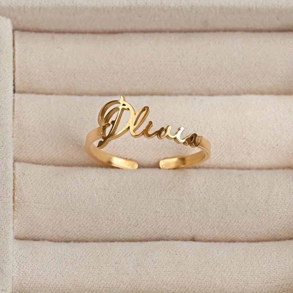 TEMU 【customized】customized Name Rings-personalized Open Rings-matte Stainless Steel Plate Rings-customized Name Jewelry-adjustable Fashion Rings