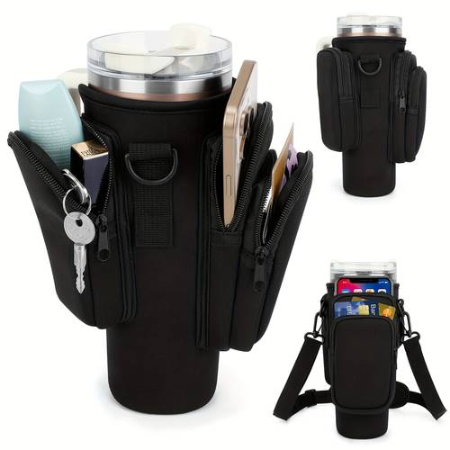 compatible with 40 ounce sports water bottle bag three can hold mobile phone cards key lipstick adjustable shoulder strap does not come with water bottle suitable for camping hiking travel perfect christmas gift hiking accessories outdoor activities carry multipocket organizer lightweight construction reinforced stitching hydration pack phone and key holder gift outdoor