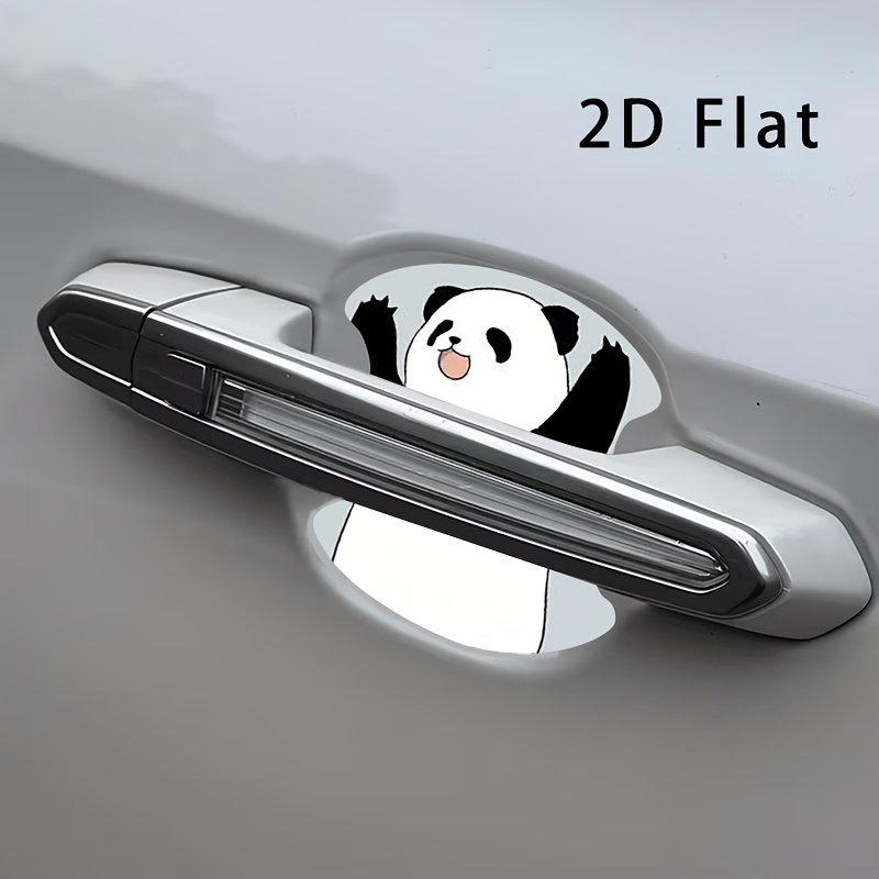 TEMU 4pcs 2d Flat Lying Panda With Extended Limbs, Tongue Out Smiling, Car Door Handle Stickers Anti-scratch, Door Handle Bowl Stickers Scratch