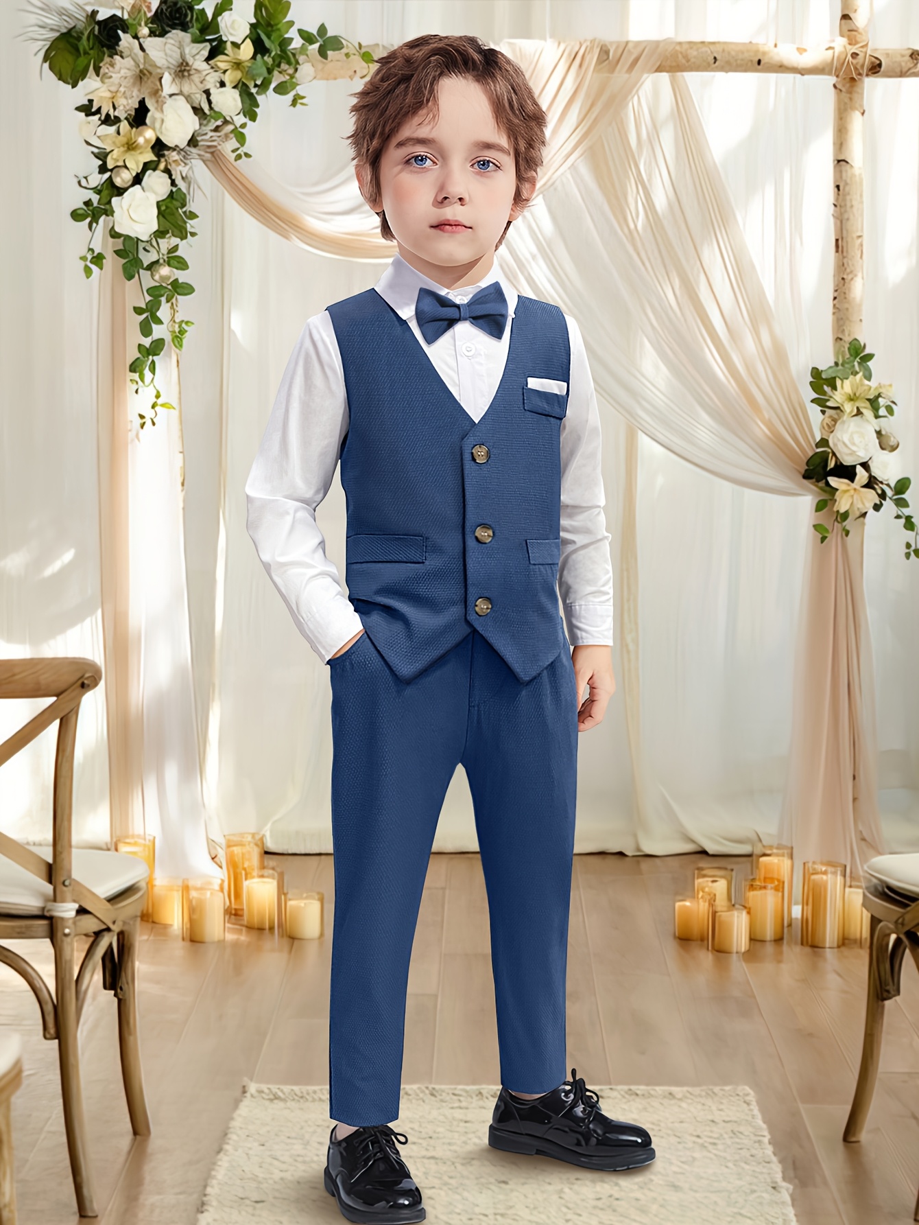 Bow Tie Little Boy Outfit For Wedding 6t Boys Clothes Solid 5pc Suit