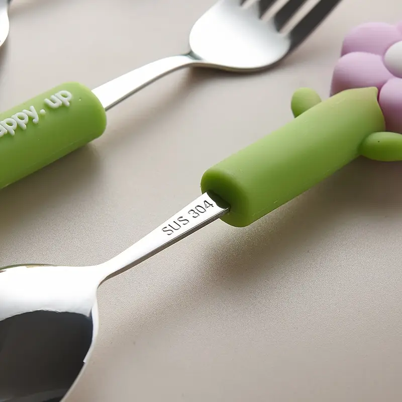 4pcs flower silicone handle fork and spoon set stainless steel tableware suitable for kitchen restaurant hotel carrying party travel camping Product details 6
