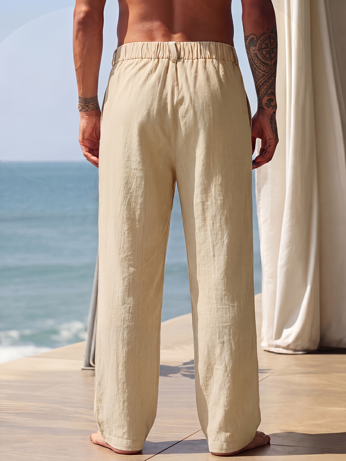 mens old money style linen trousers high waisted straight leg loose fit pants with double   beltless design suitable for casual gym office training breathable machine washable solid    