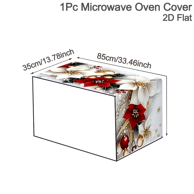 TEMU Housse de micro-ondes de Noël 1 pièce, avec de poinsettia rouge et blanc, housse -poussière en polyester pour micro-ondes de cuisine, parfaite