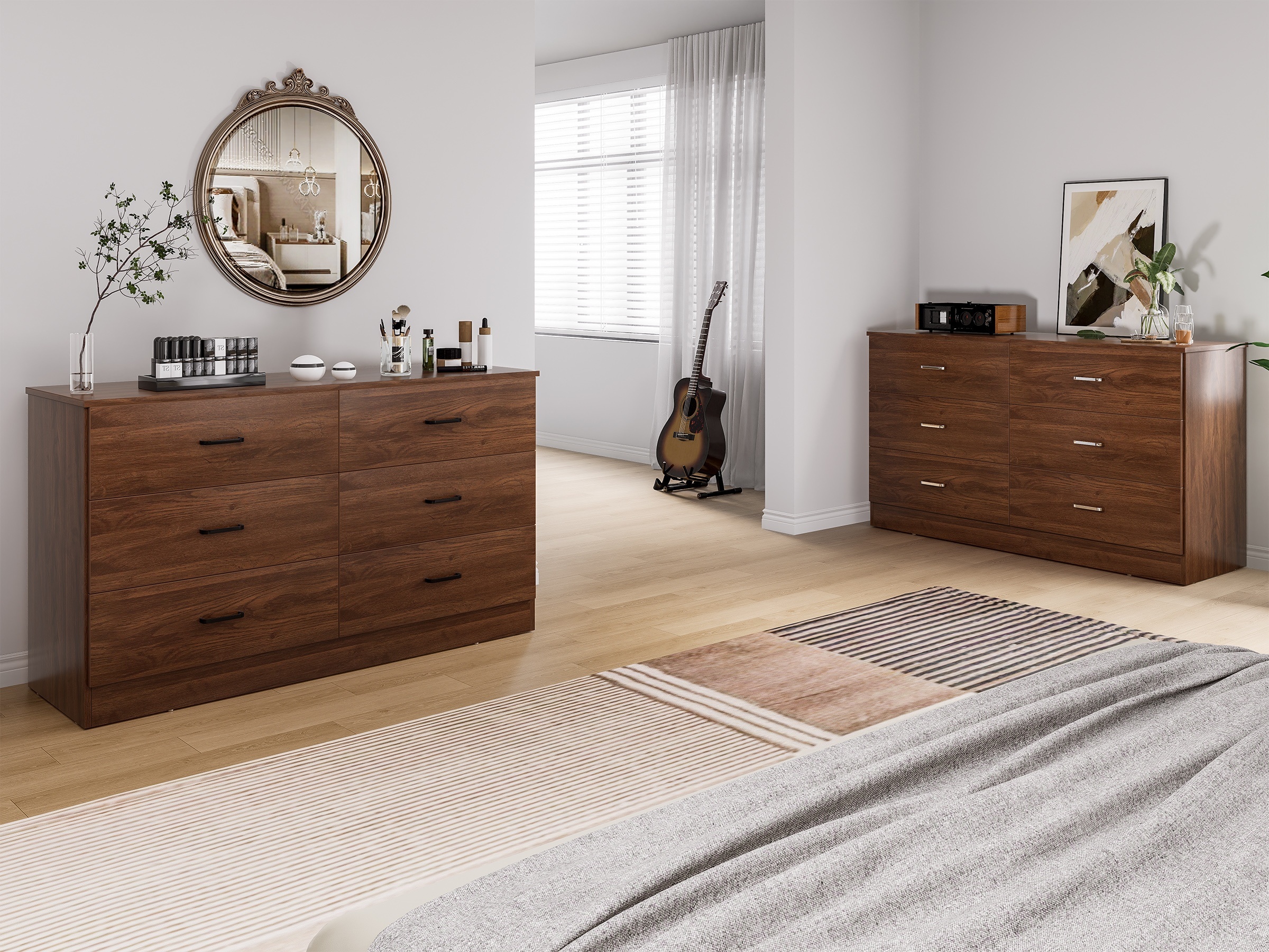 A Six-Drawer Dresser Designed for The Bedroom Featuring Spacious Drawers, Substantial Wooden Dressers, And a Chest of Drawers, Ideal for Modern Closets And Living Rooms
