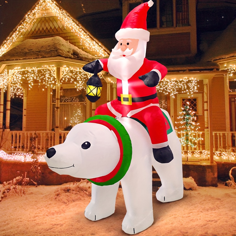 

6ft Christmas Inflatable Santa Claus Ride Decorations Blow Up Yard Decoration, Outdoor Lawn Winter Décor Christmas, Led Lights For Christmas Party Holiday