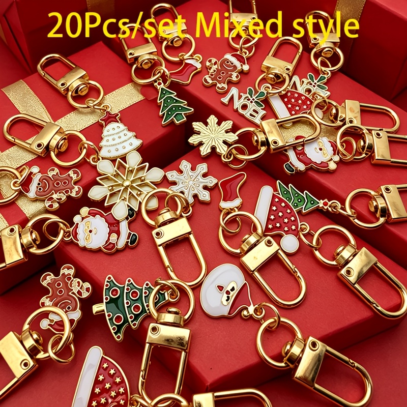 TEMU 20 Mixed Christmas Keychain Set Cute Santa Claus Christmas Tree Pendant Holiday Gift Bag Ornaments