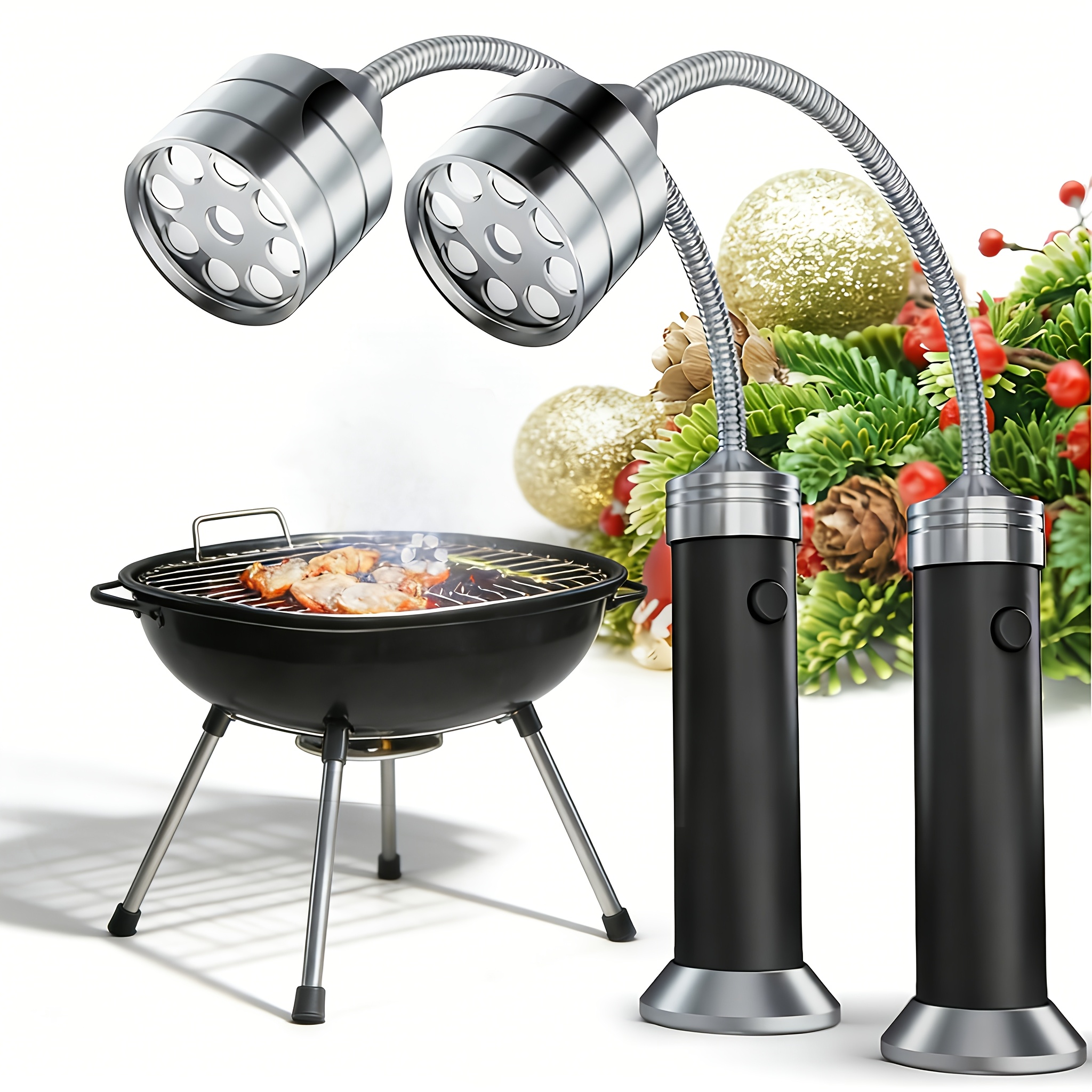TEMU 2pcs Magnetic Lights For Outdoor Bbq Grill Additions, Perfect Bbq Tool, 360-degree Flexible Neck, Battery Flashlight, Camping Gear And