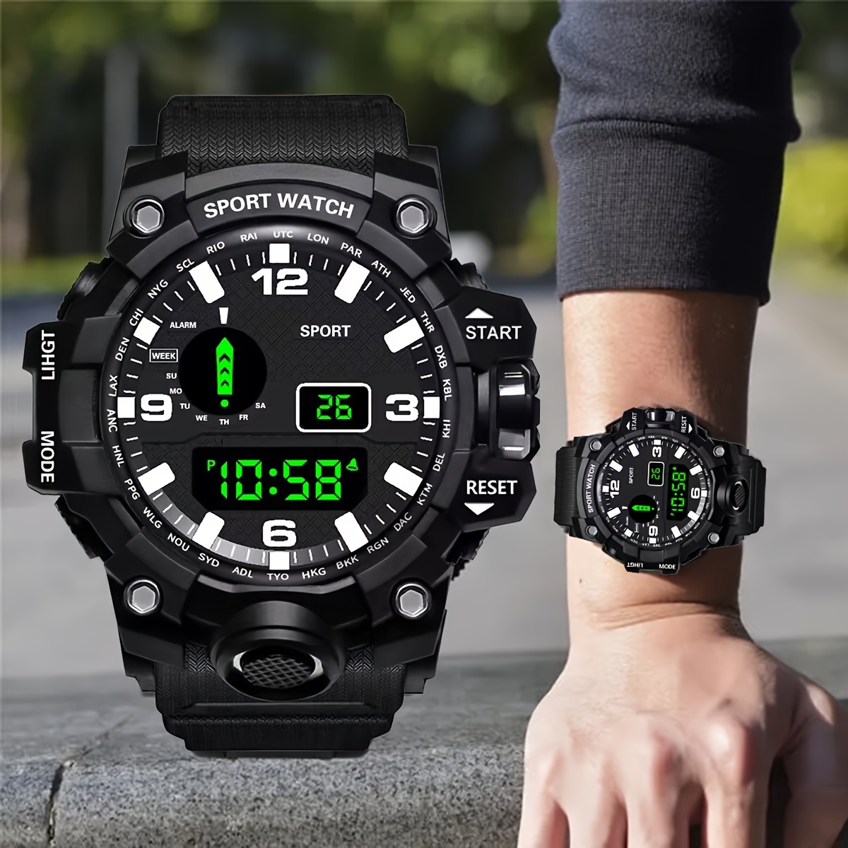 

Large Dial Men's Sports Round Digital Backlight Electronic Watch, Ideal Gift Choice