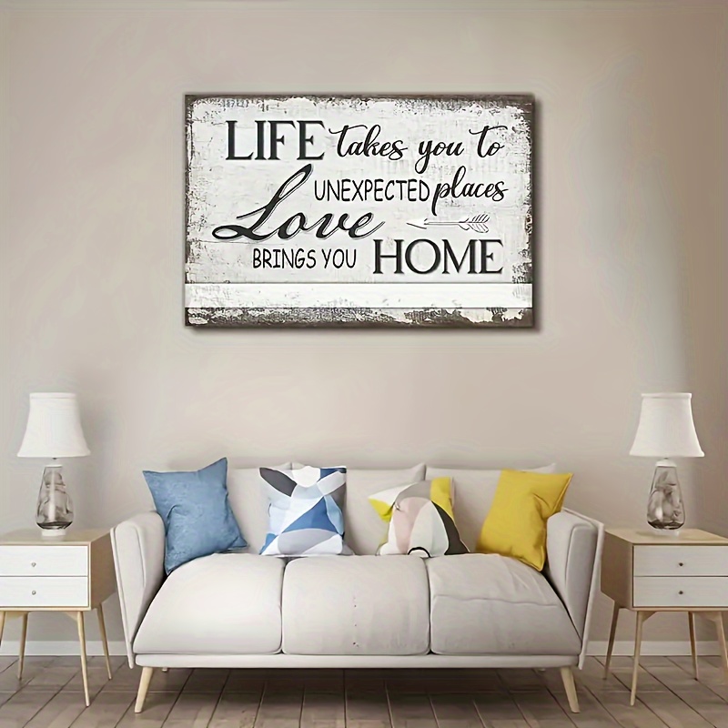 

Life Take You To Unexpected Place Love Brings You Home, Wall Artwork, Vintage Style Canvas Painting, The Decor Is Suitable For Living Room & Bedroom (has Framed)