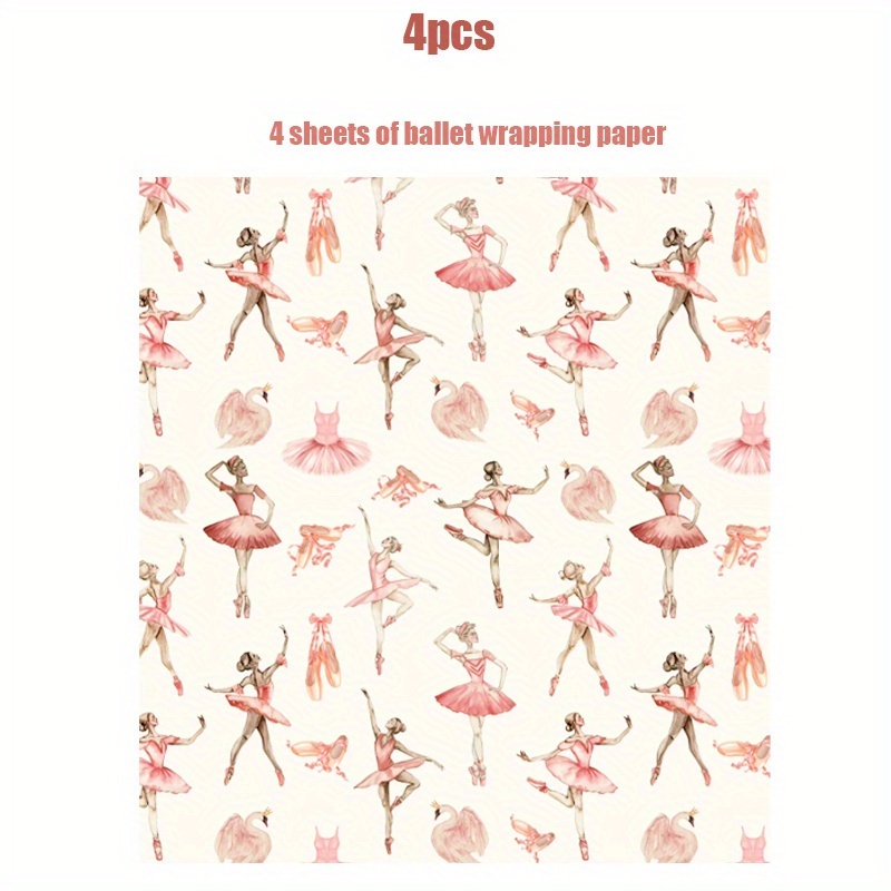 4 Sheets Of Pink Ballet Wrapping Paper, Elegant Ballet Lady/ballet Costume Shoes Graphic Design, Suitable For Prom Parties, Birthdays, Christmas And Any Special Occasions