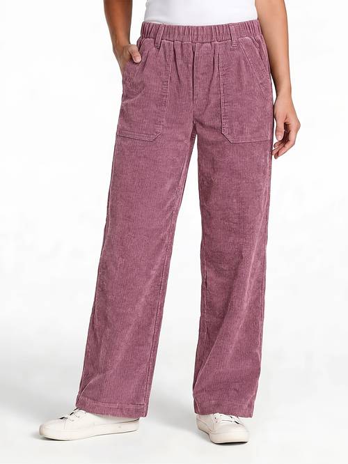 Artikelbild damenhose mit stretch-taillenbund weitem bein – hochwertige cord-optik, lässige, vielseitige hose mit geradem bein, bequem für alle jahreszeiten, maschinenwaschbare hose