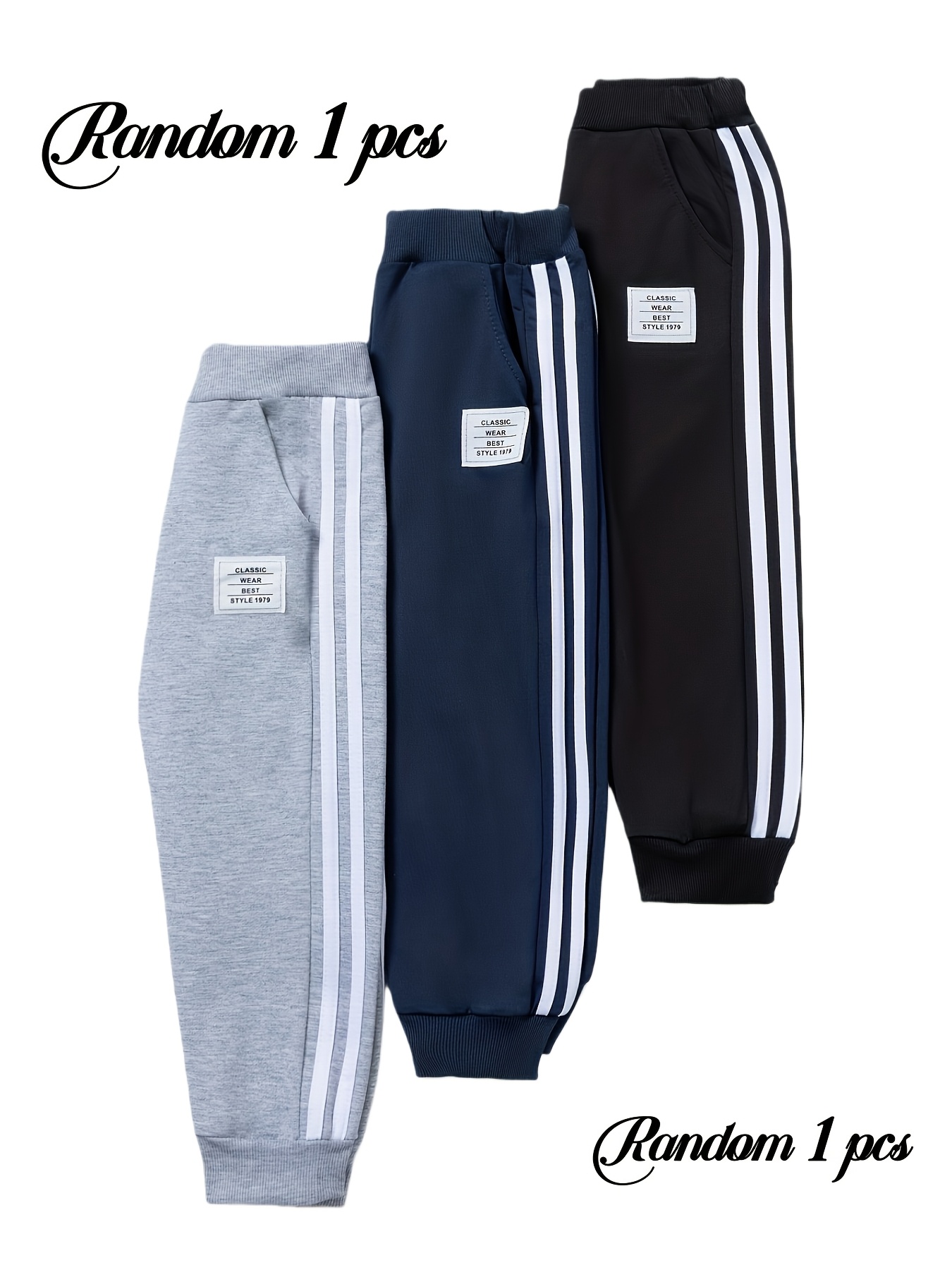 random 1pc boys fashion casual athletic long pants label and drawstring style knit fabric suitable for outdoor spring autumn  