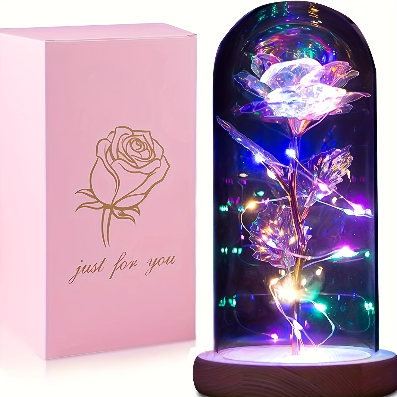 Rosa De Ganchillo Flor En Cristal Con Luz LED Regalos De San Valentín Para  Mujer