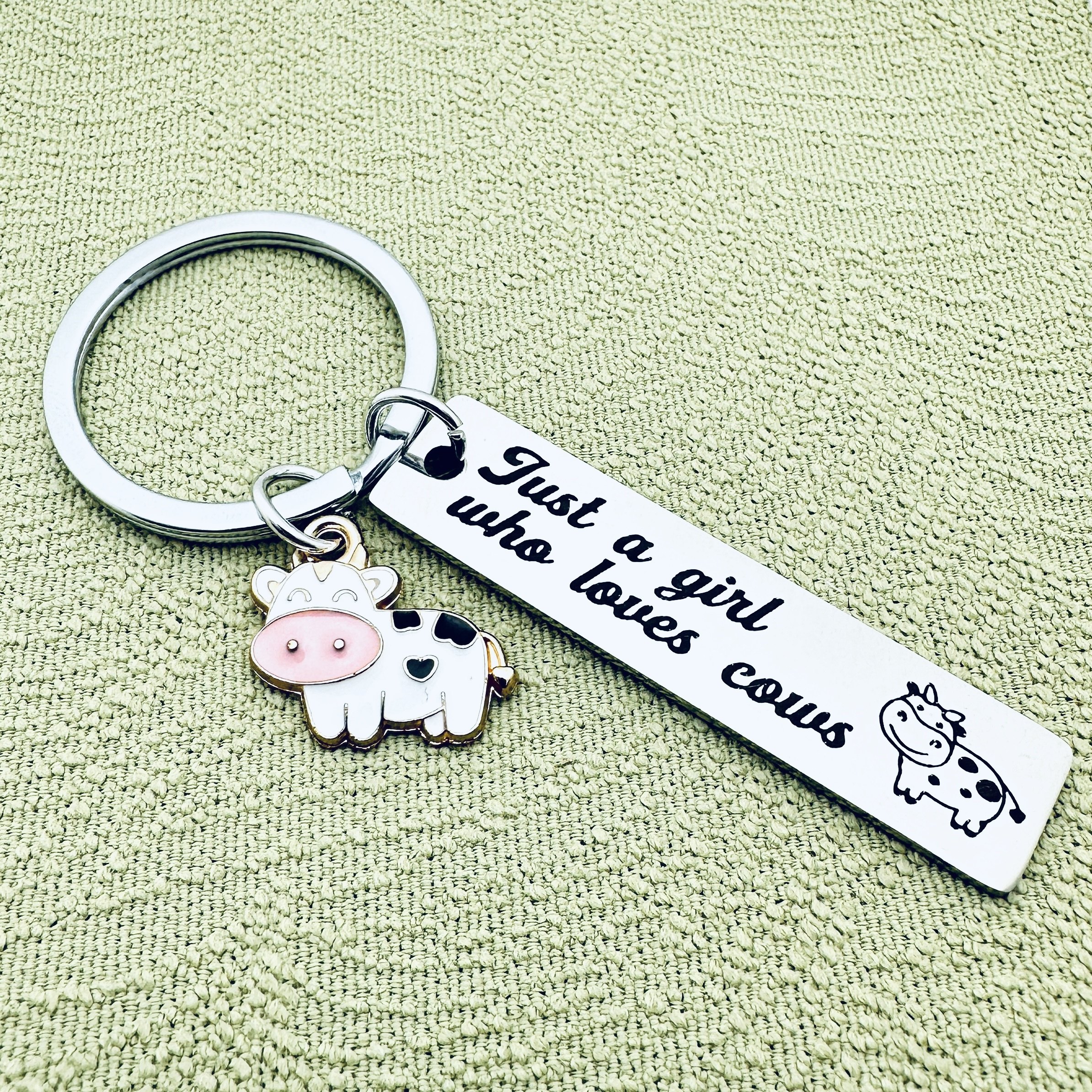 

A Cowgirl Keychain Gift For Women, Engraved With: Just A Cow-loving Girl Keychain, A Lovely Gift For Cowgirls, Perfect Gift For Friends, , Family, Couples, Birthdays, Christmas.