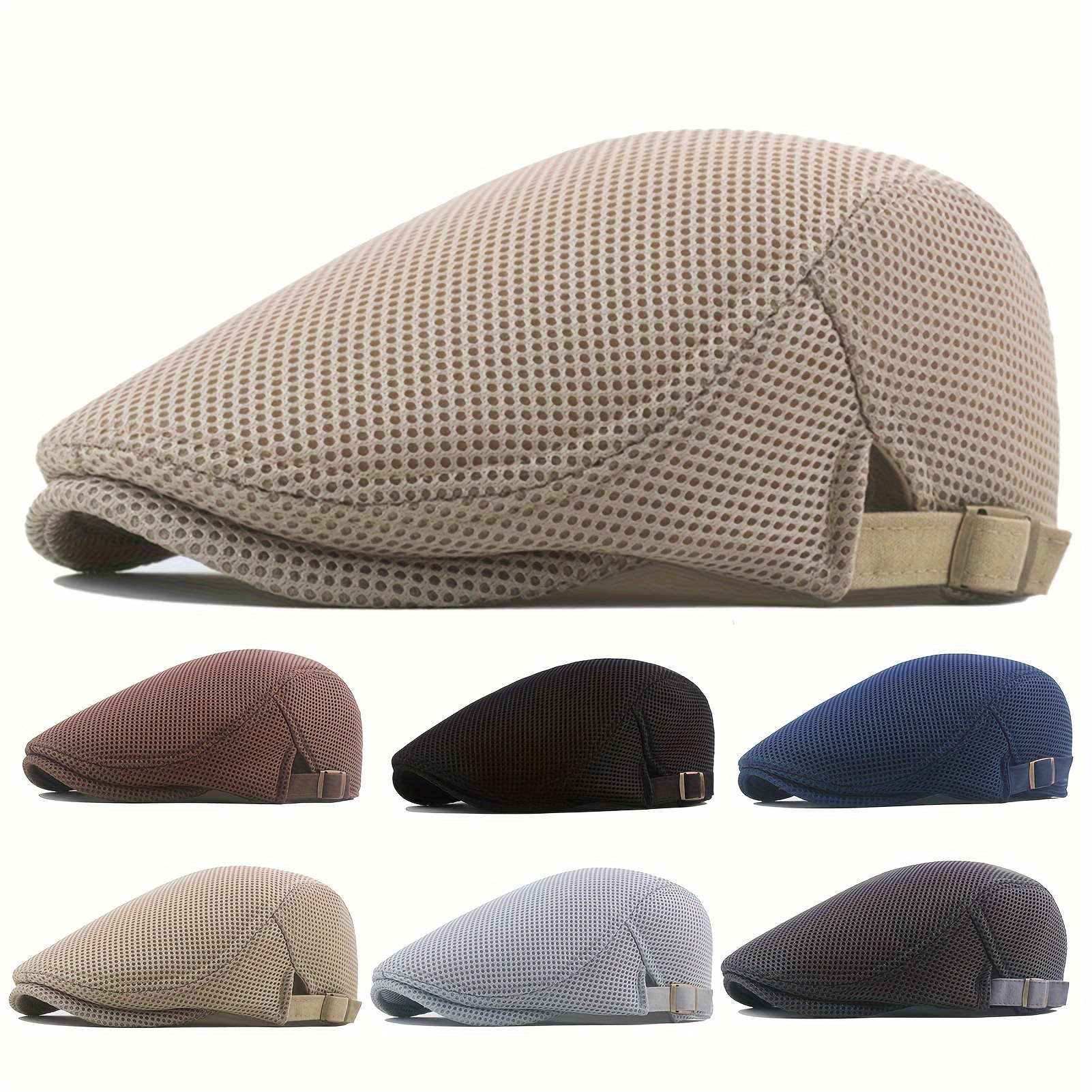 

1pc Vintage Polyester Beret Hat For Unisex - Woven Breathable Mesh Design, Adjustable Classic Headwear For Outdoor Activities