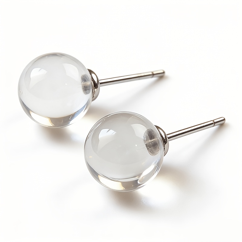 TEMU 2pcs Minimalist Round Transparent Glass Earrings Studs