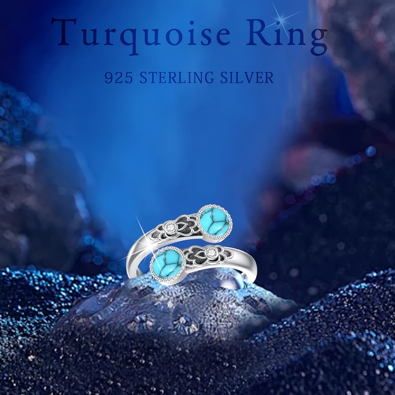 Vintage S925 Silver Pattern Ring with Synthetic Agates - Adjustable Open Ring