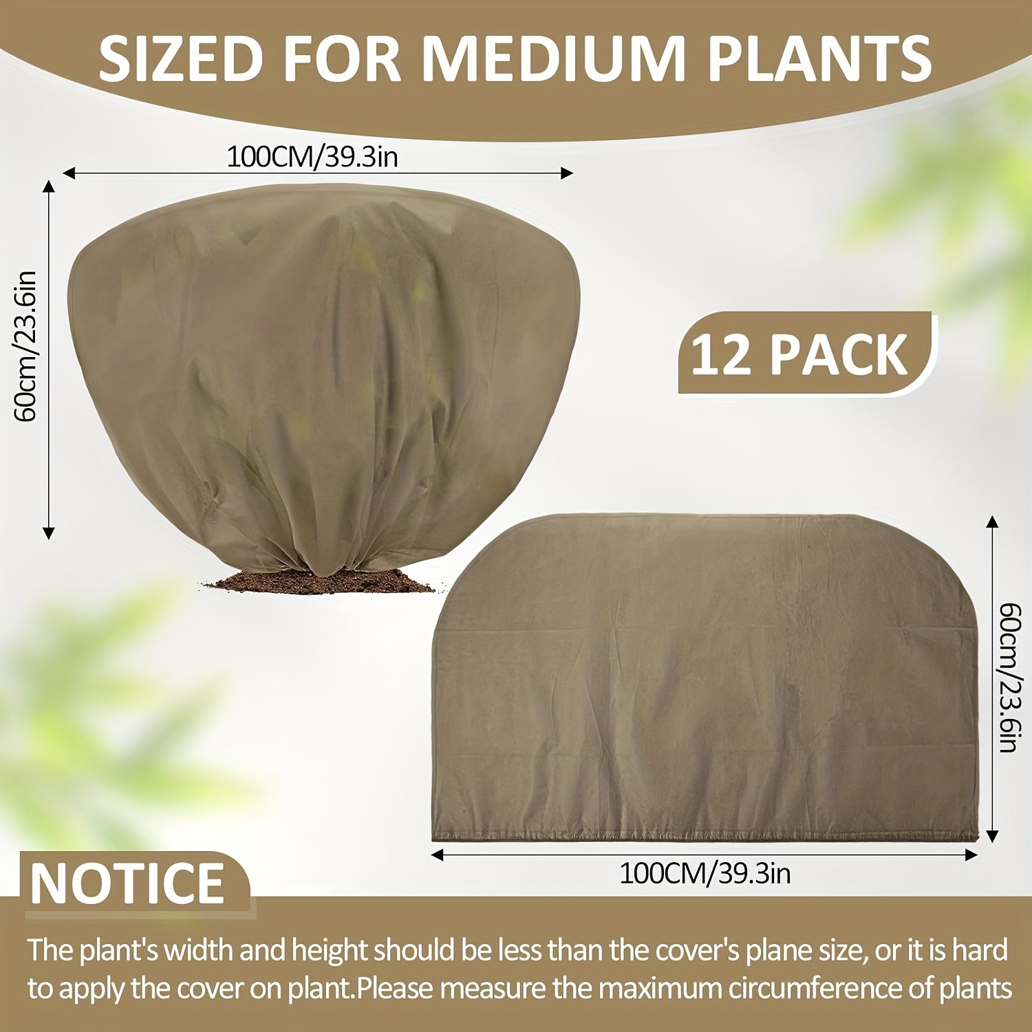 TEMU Lot de 12 Housses de Hivernales pour Plantes contre le Gel, 39,4x23,6 Pouces, Sacs de Horizontaux pour Arbustes, Arbres, avec Cordon de Serrage,