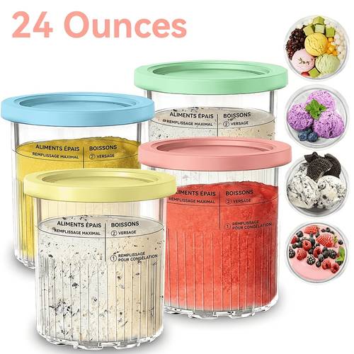 item picture 4 pack pints and lids for for nc501 creamy icecream containers cups jars tubs canisters set smoothie pot compatible with nc501 series creamer ice cream maker machinease