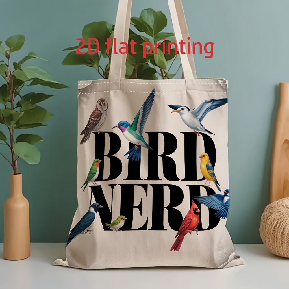 TEMU Men's & Women's Birdwatching Tote Bag - Foldable Reusable Canvas Book Bag With Bird Print, Spacious For Travel, School, Shopping - Unisex Gift