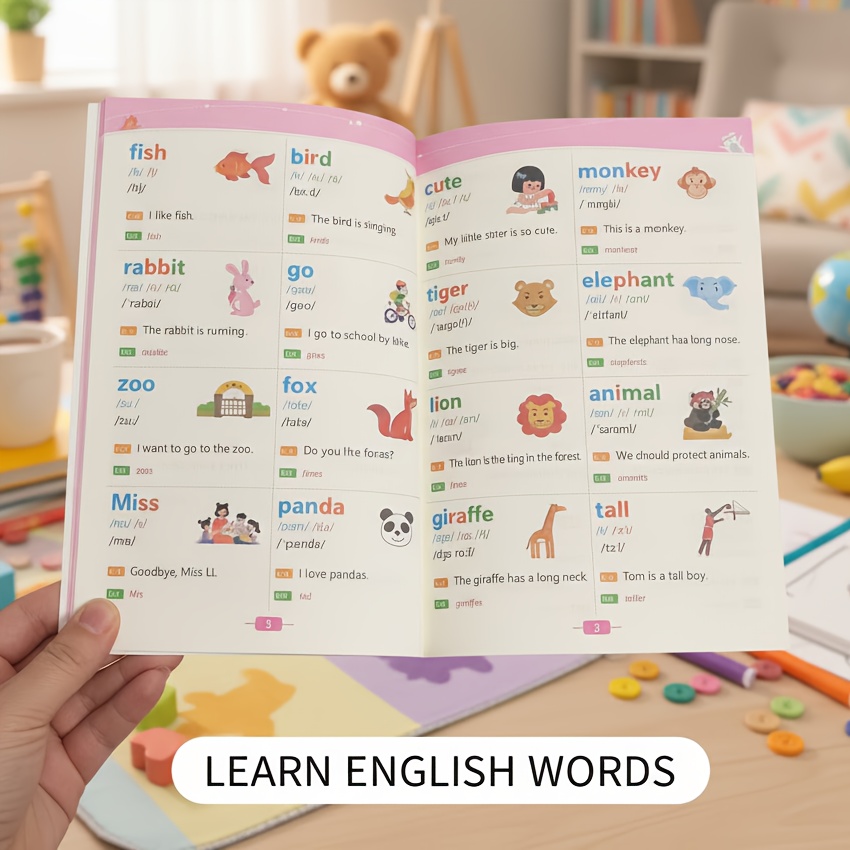 TEMU English Vocabulary Book For Elementary Students - 1200 & Phrases With Examples | Pocket-sized Word Reference Guide Suitable For School, Travel,