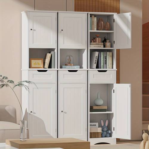 67 h tall bathroom storage cabinet narrow linen tower freestanding adjustable shelves for home kitchen versatile anti white