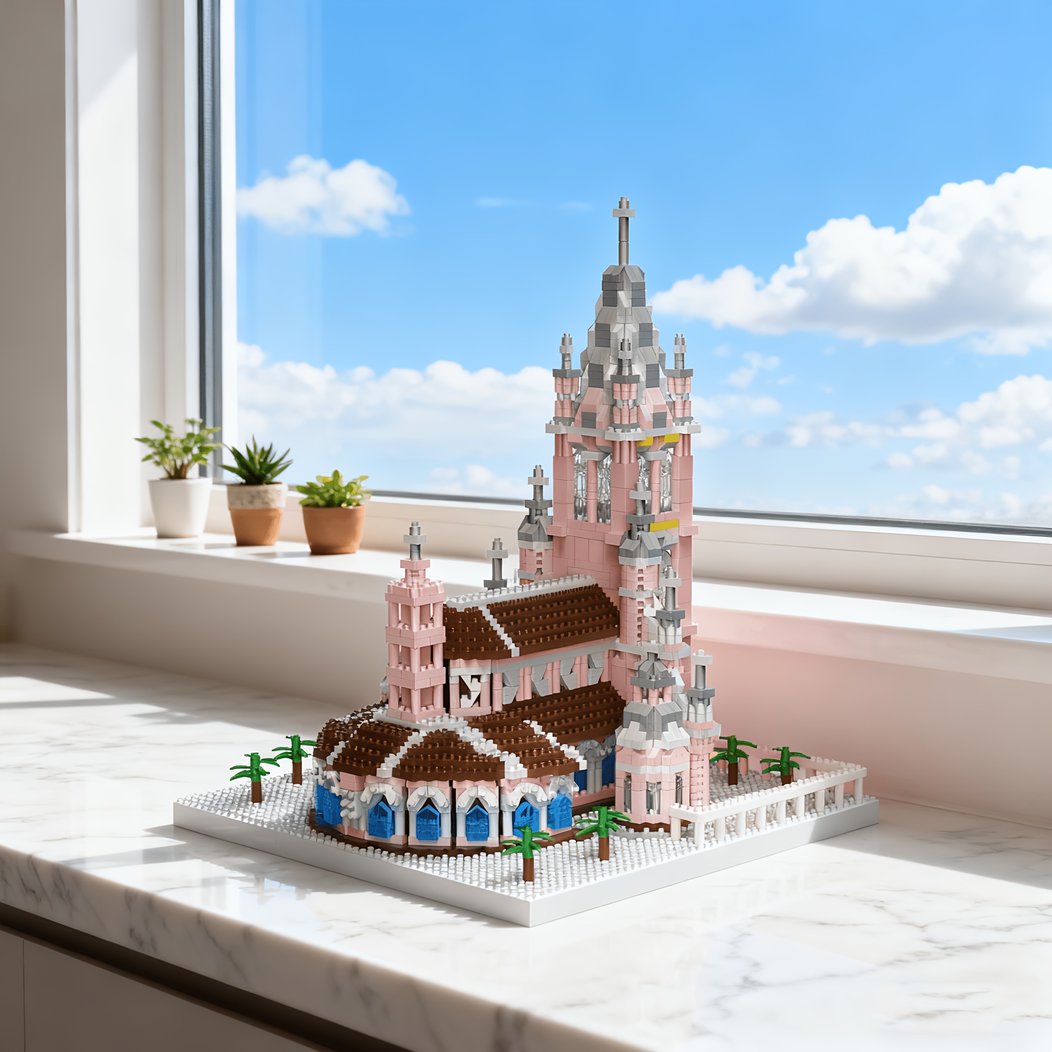 Romantic Pink Church 3D Building Block Assembly Model