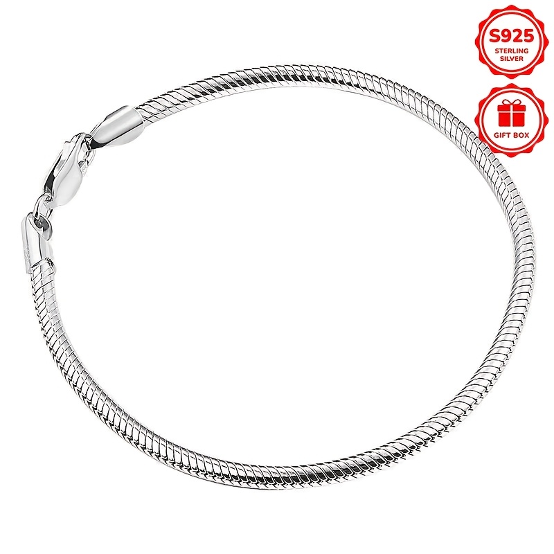 Image of 925 Pure Simple Snake Bone Chain Bracelet, Simple And Elegant With A Chic And Versatile Style, Perfect For Daily Wear, Valentine's Day Gifts, Holiday Gifts, Ideal For Birthday Gifts, Beach Vacations