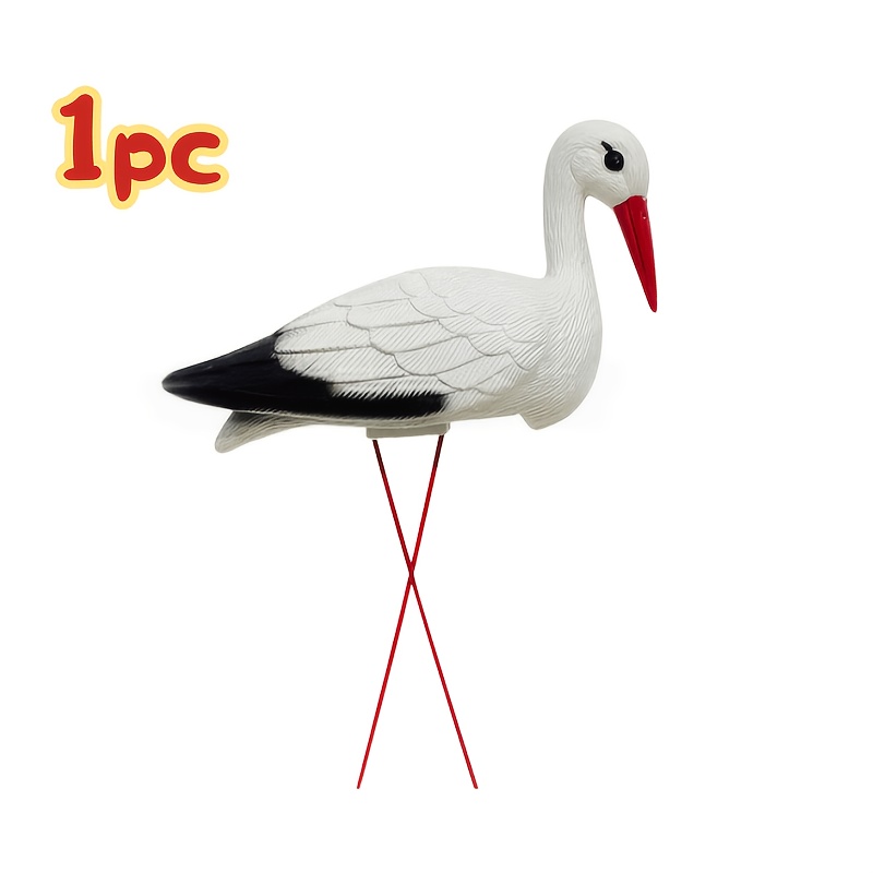TEMU Pe White Garden Wooden Stake Decoration, Weatherproof Bird Statue With Metal , Flower Bed Outdoor Lawn Decoration, Courtyard And Backyard