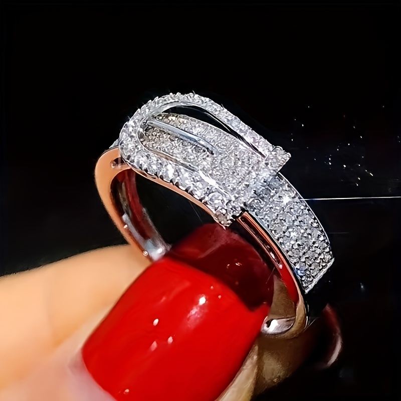 Zirconia Belt Buckle Ring Copper Base April - Party & Daily Accessory