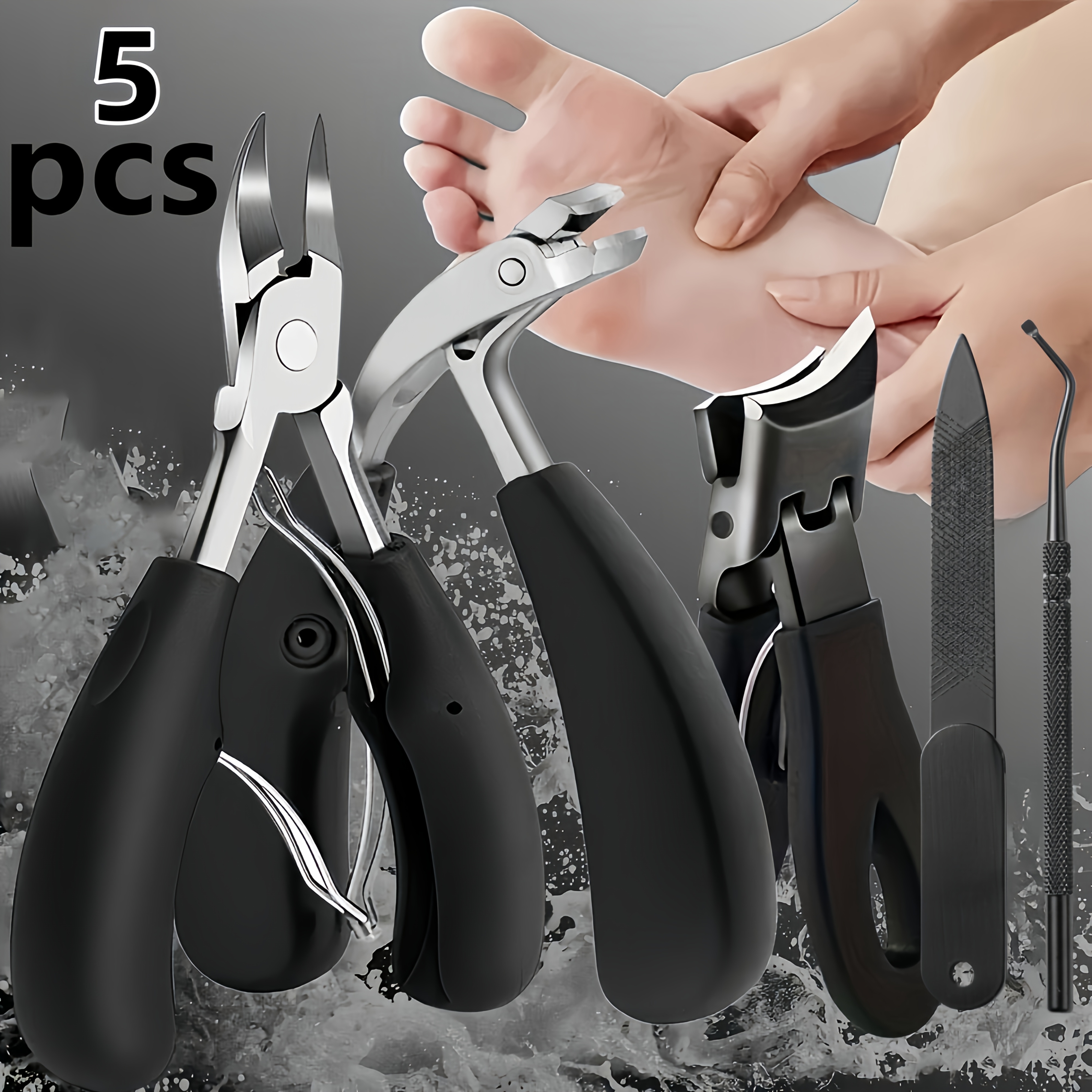 

5pcs Heavy Duty Nail Grooming Kit For Men And Adults - Orthopedic Grade Stainless Steel Scissors With Ergonomic Handle + Nail File, Suitable For Toenails, Modern , Nail Art Technical Supplies