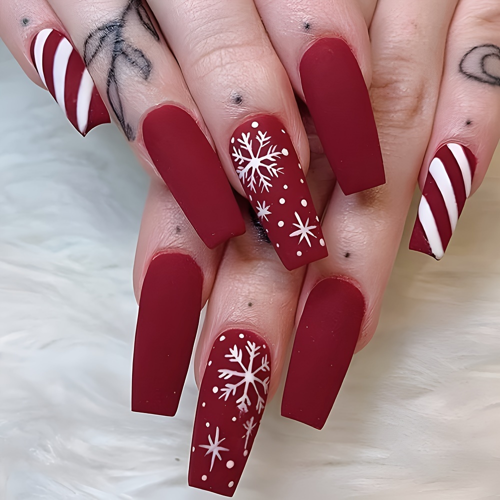 

24pcs Christmas Set - Red , Long , Reusable False For Women