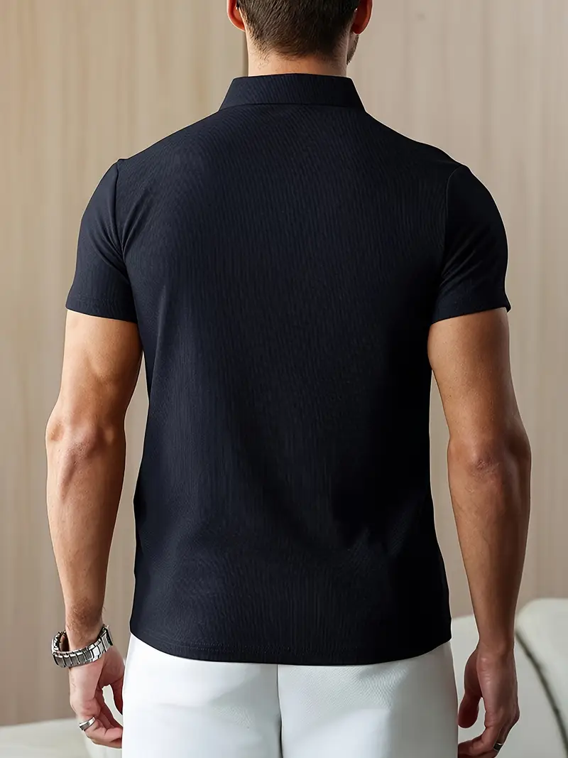 mens summer shirt solid color casual short sleeve with button collar lightweight polyester for sports outdoor leisure activities casual summer wear knitted weave details 10