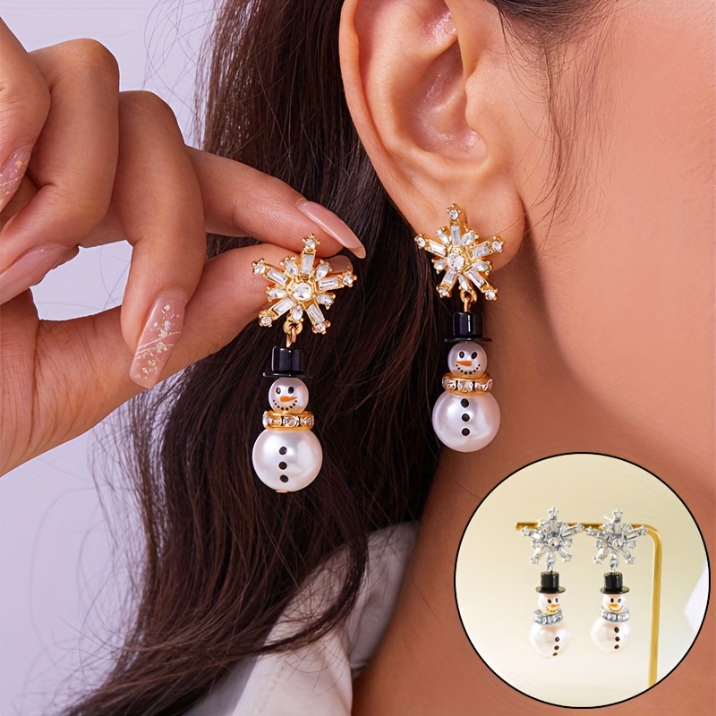 

1 Pair Fashion Snowman Dangle Earrings - Pearl, Snowflakes, Tassel Accents, Christmas Style, Holiday & Valentine's Day Gift, Ear Jewelry With Dangle Design, Holiday Accessories