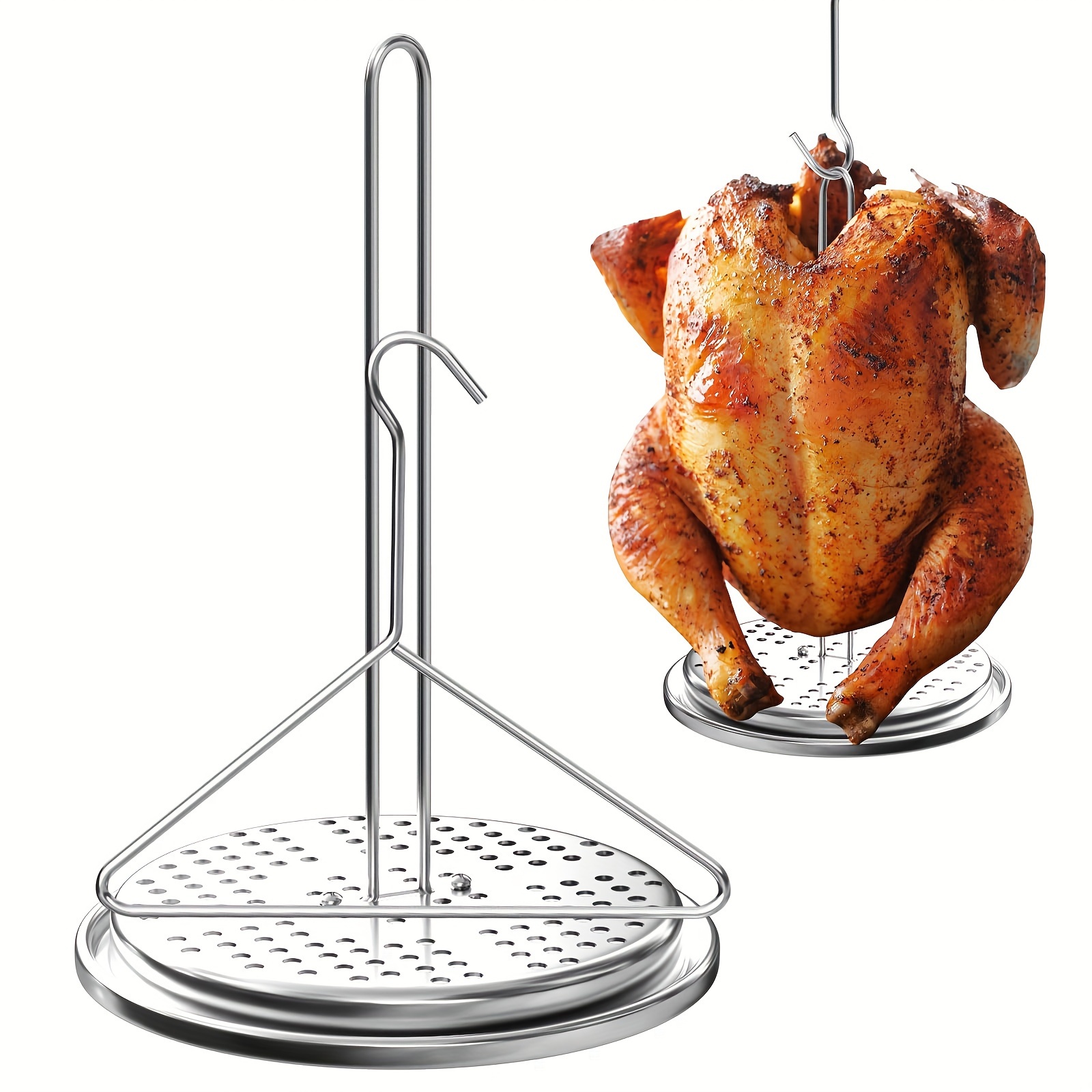 

Turkey Fryer Stand And Hanger Set, Poultry Chicken Holder Accessories For Deep Fryer, Perforated Rack Base And Handle Lifter Hook Vertical Roasting For Deep Fry Pot Outdoor Bbq Oven