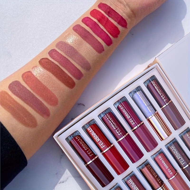 12pcs Velvet Matte Liquid Lipstick Set, Waterproof Long Lasting Quick-drying Non-Stick Cup Nude Lip Stain Kit, Up to 24H Wear, Lip Makeup Gift Kit for Women
