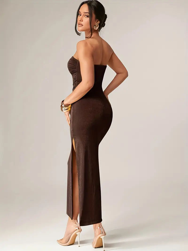 womens elegant solid color twist bandeau dress brown maxi - Temu Mauritius womens elegant solid color twist bandeau dress brown maxi - Temu Mauritius