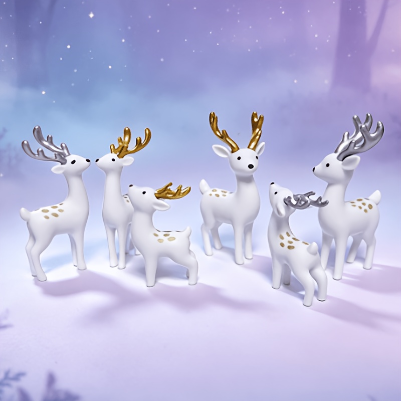 TEMU 6pcs Set Mini Deer Ornaments, Antler Spotted Deer Miniature Landscape Decoration, Christmas Tabletop Home Decor Small Craft