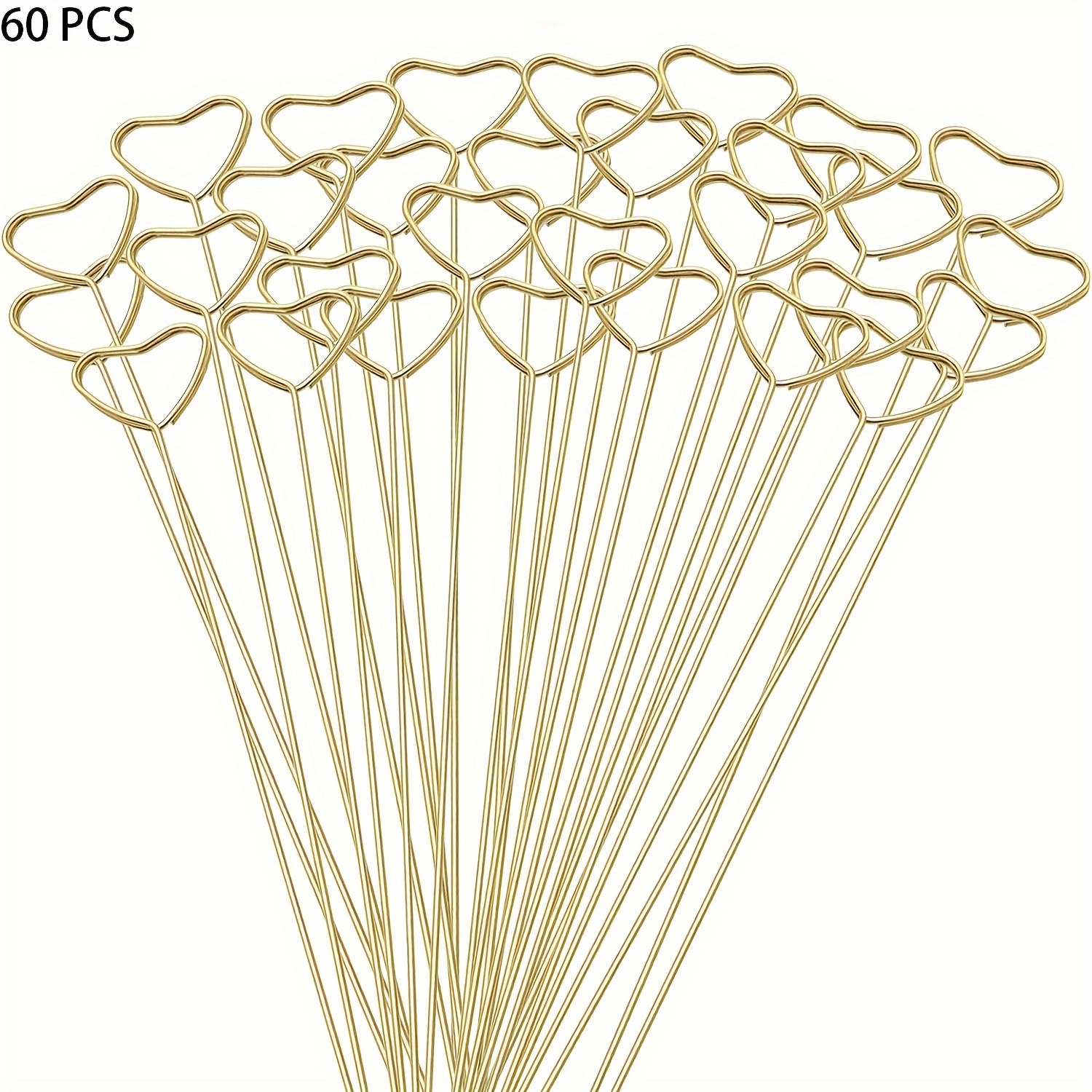 

60 Pack Metal Floral Picks With Heart Shaped Card Holders For Flower Arrangements And Bouquet Decorations - Gold
