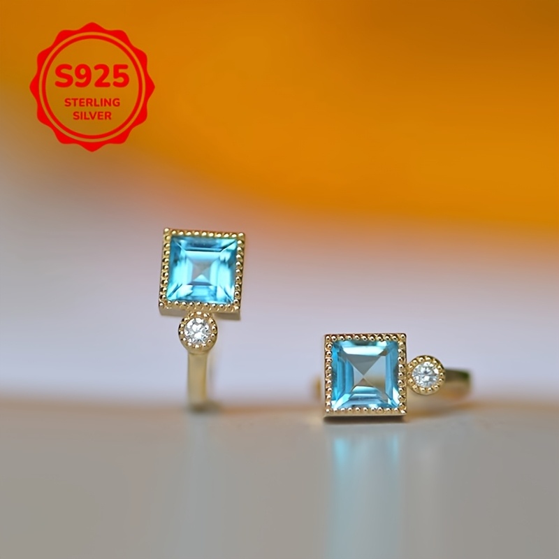 Women's Minimalist Square Aquamarine Blue Zirconia Huggie Earrings