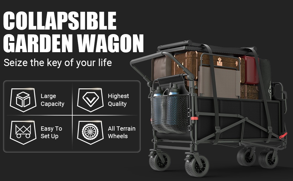 2-in-1 Multifunctional Folding Wagon Car, Convertible Beach Chair, 650LBS Large Capacity Wagon Car, Foldable Portable Grocery Wagon Car, Adjustable Backrest, All Terrain Travel Wagon Car Suitable for Grocery, Sports, Garden Shopping And Camping