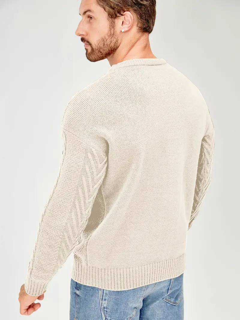 mens winter warm knit sweater soft round neck long sleeve casual pullover solid color beige navy machine washable thick sweater jacket for cold weather office casual attire Product details 18