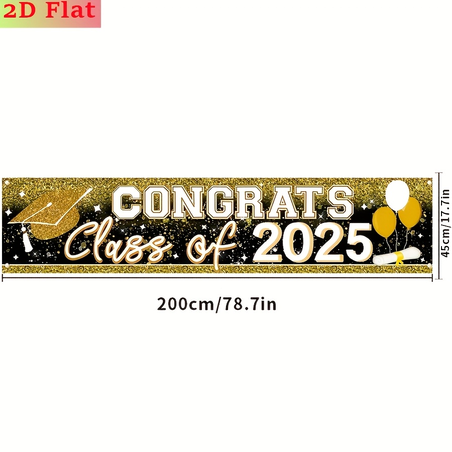 TEMU 2d Flat - 2d Flat - 2d Flat, 18*79" Congratulations Class Of 2025 Graduation Banner - "congratulations Graduate" Yard Sign Featuring A Golden