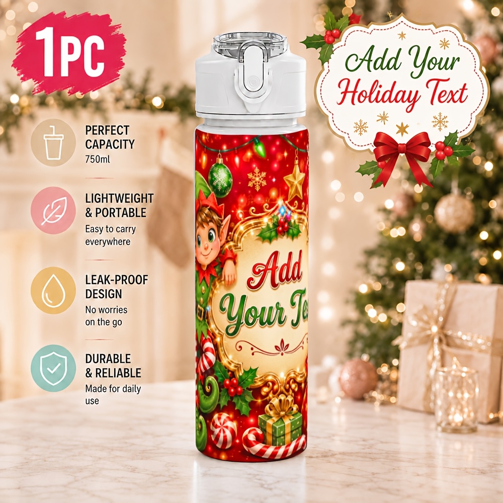 TEMU 1pc Personalized, Christmas Elf 750ml Car Water Bottle, Gift Ready, Thoughtful Gift, Plastic Travel Cup With One-hand Operation, Easy-clean