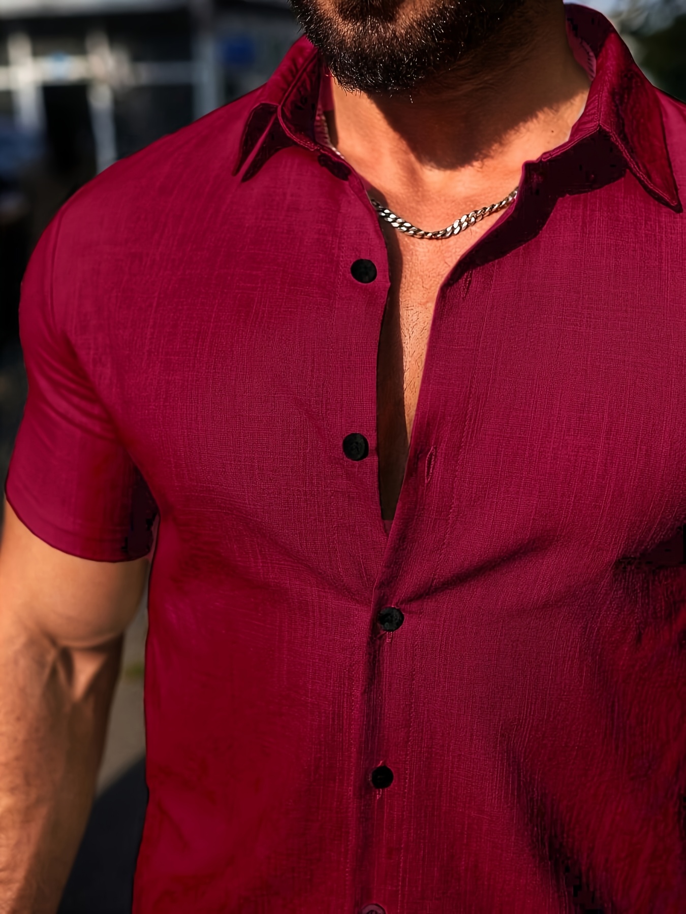 Men's Solid Color Short Sleeve Shirt And Plain Shorts Going Out Set