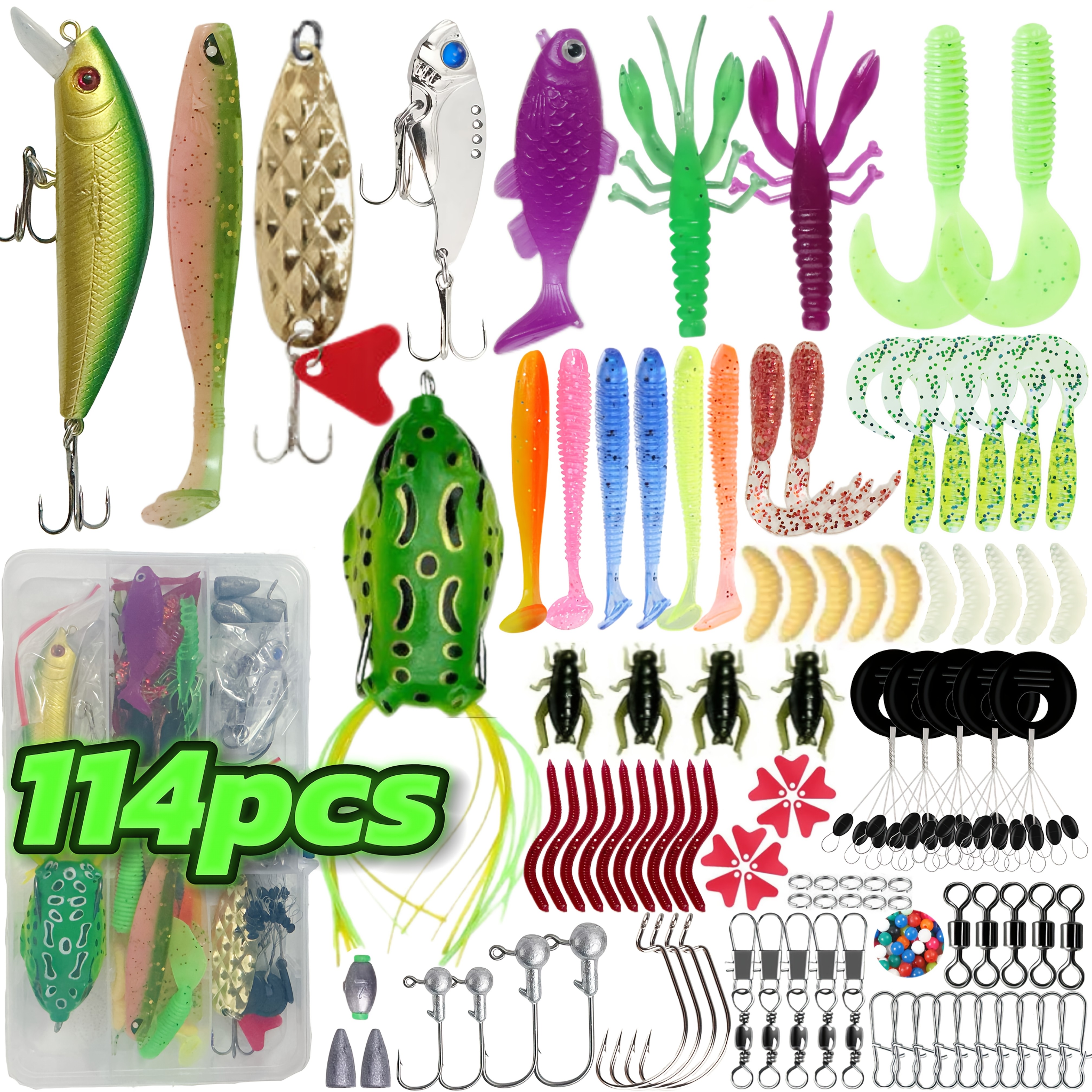 TEMU Freshwater And Saltwater Fishing Lure Set, 114pcs Kit With Various Lures, Poppers, Fishing Accessories, Etc., For , , Saltwater Fish, Etc.,